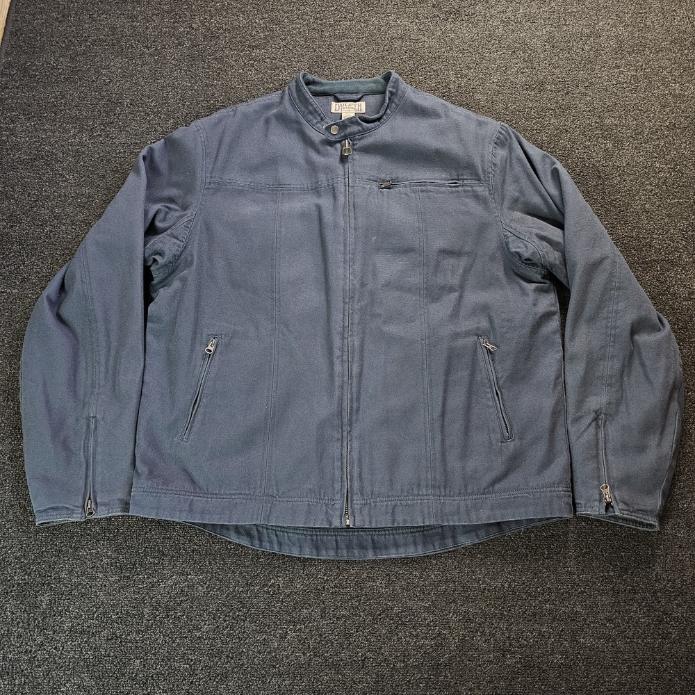 Duluth Trading Co Canvas Work Jacket Mens XLT Fleece Lined Utility Blue Gray